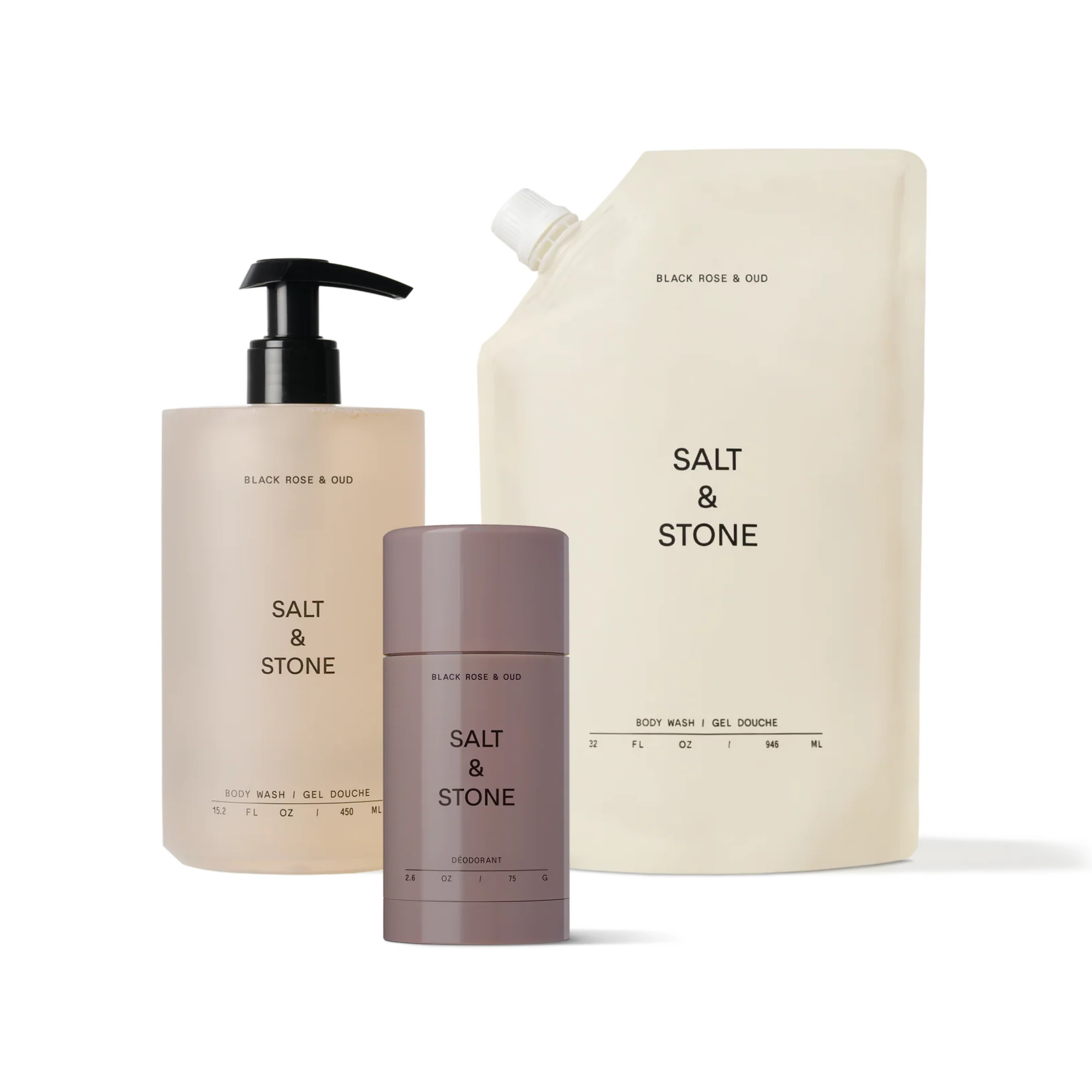 Salt & Stone Fekete rózsa & oud testtisztító készlet