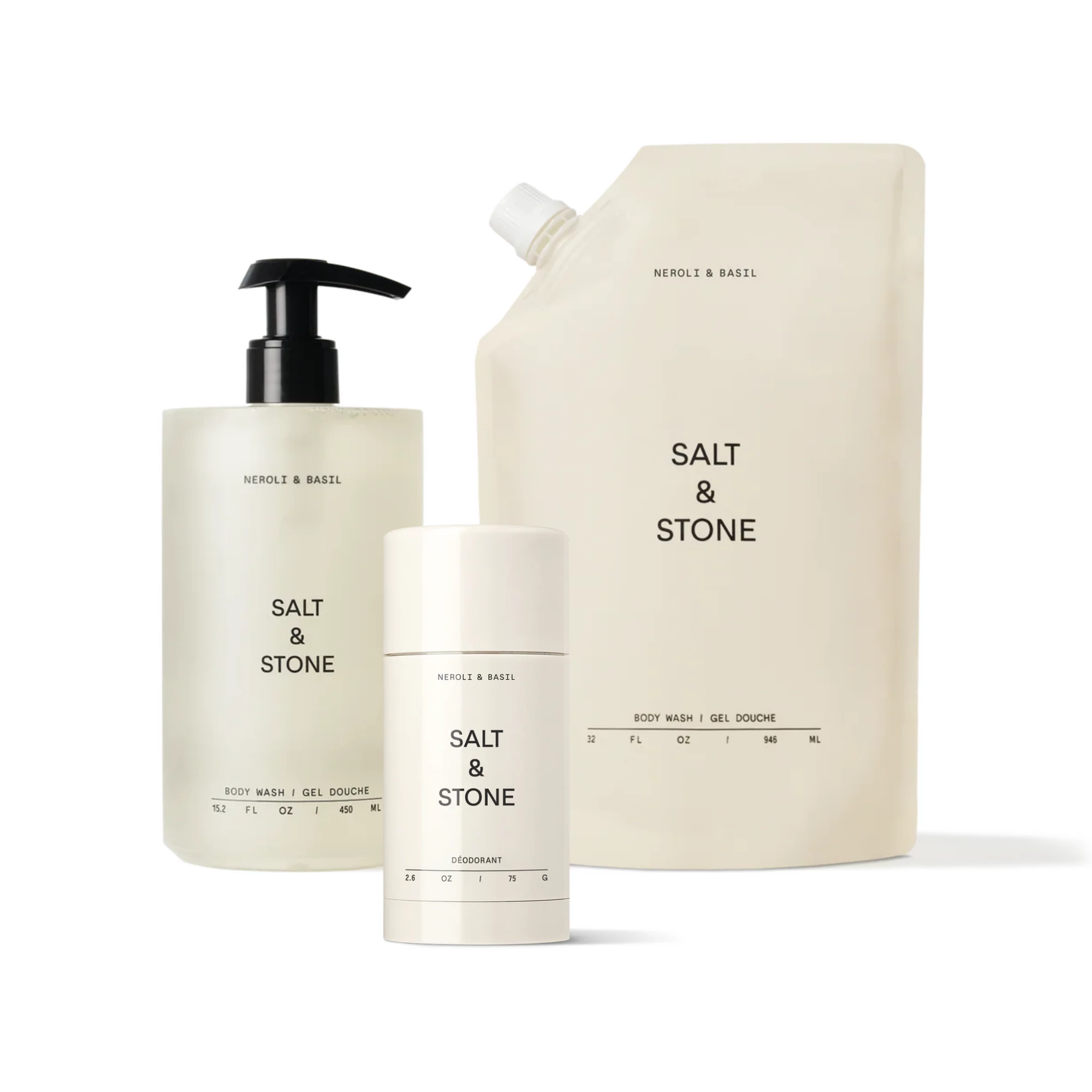 Salt & Stone Neroli & bazsalikom testtisztító készlet