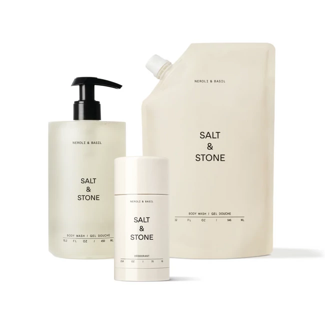 Kép 1/7 - Salt & Stone Neroli & bazsalikom testtisztító készlet