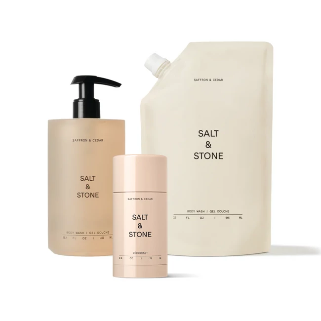 Kép 1/8 - Salt & Stone Sáfrány & cédrus testtisztító készlet
