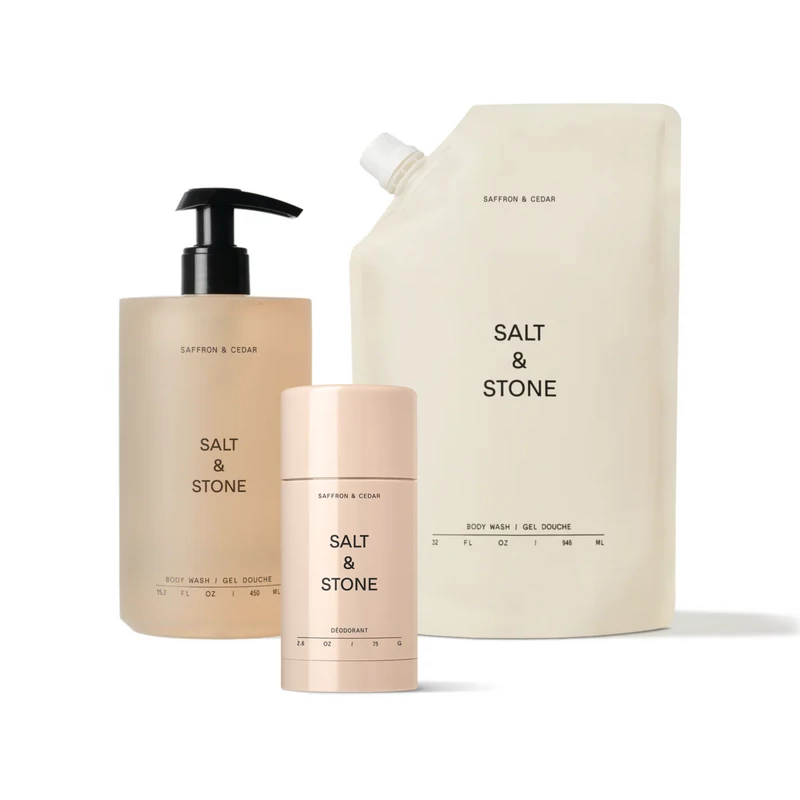 Salt & Stone Sáfrány & cédrus testtisztító készlet